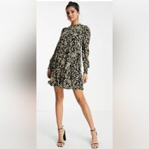 Lipsy Black & Gold Floral Bohemian Dress Sz. 14 #1347